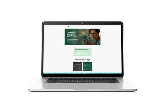 Um notebook mostrando um site clean e bonito, que tem planejamento por trás. Esse pode ser o seu site.